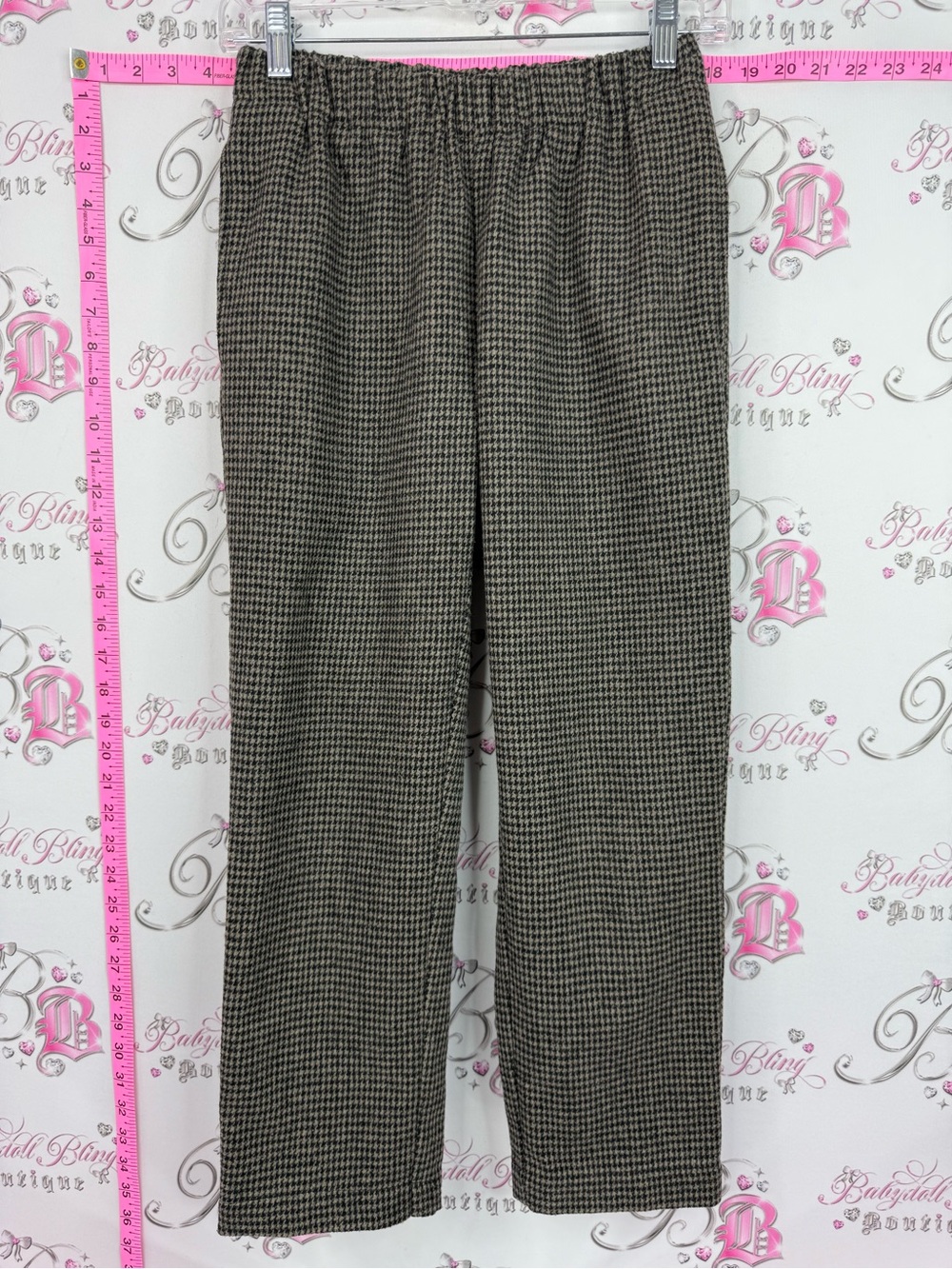 OAK + FORT Houndstooth Pull-On Trousers in Brown & Black